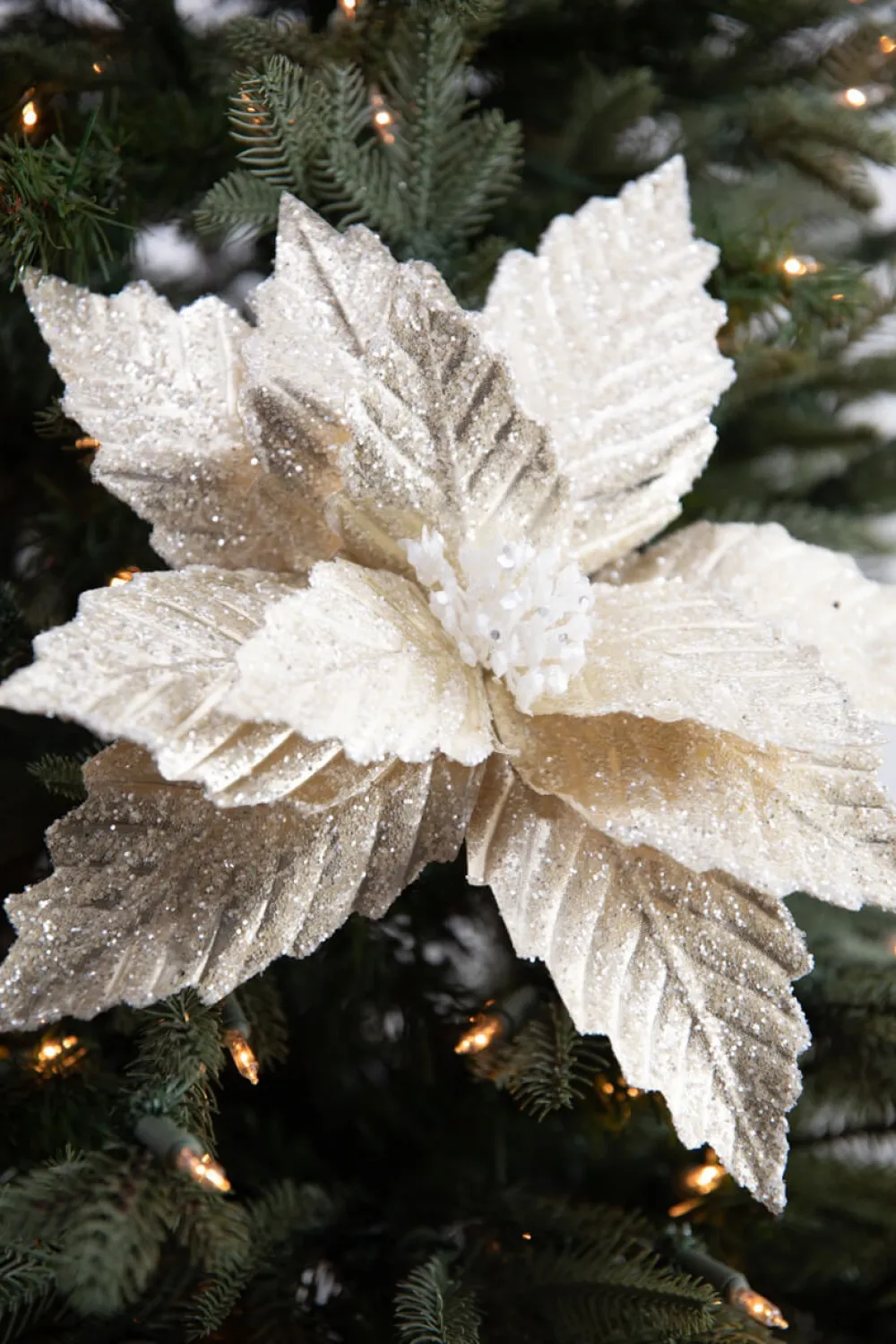 Decorator's Warehouse 22” x 13" Champagne Metallic Poinsettia Stem > Christmas Decor|Jewel Tones