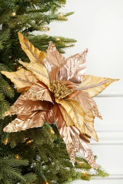 Decorator's Warehouse 31” x 16.5" Champagne Velvet Metallic Poinsettia > Sugar & Spice|Christmas Decor