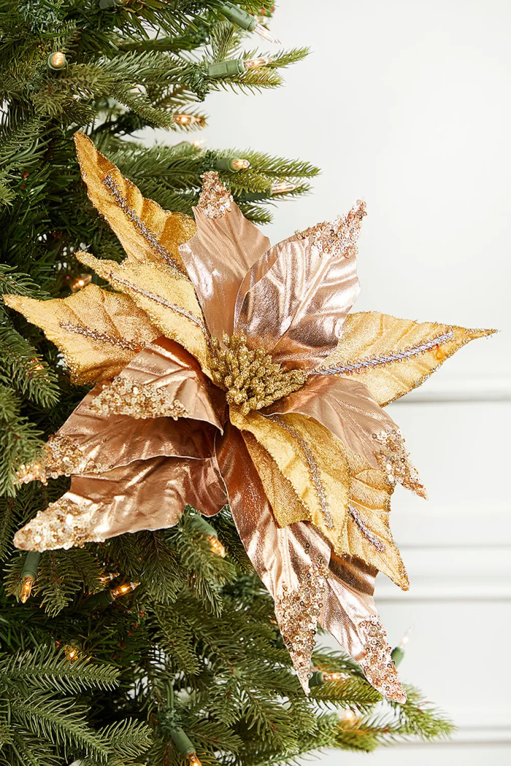 Decorator's Warehouse 31” x 16.5" Champagne Velvet Metallic Poinsettia > Sugar & Spice|Christmas Decor