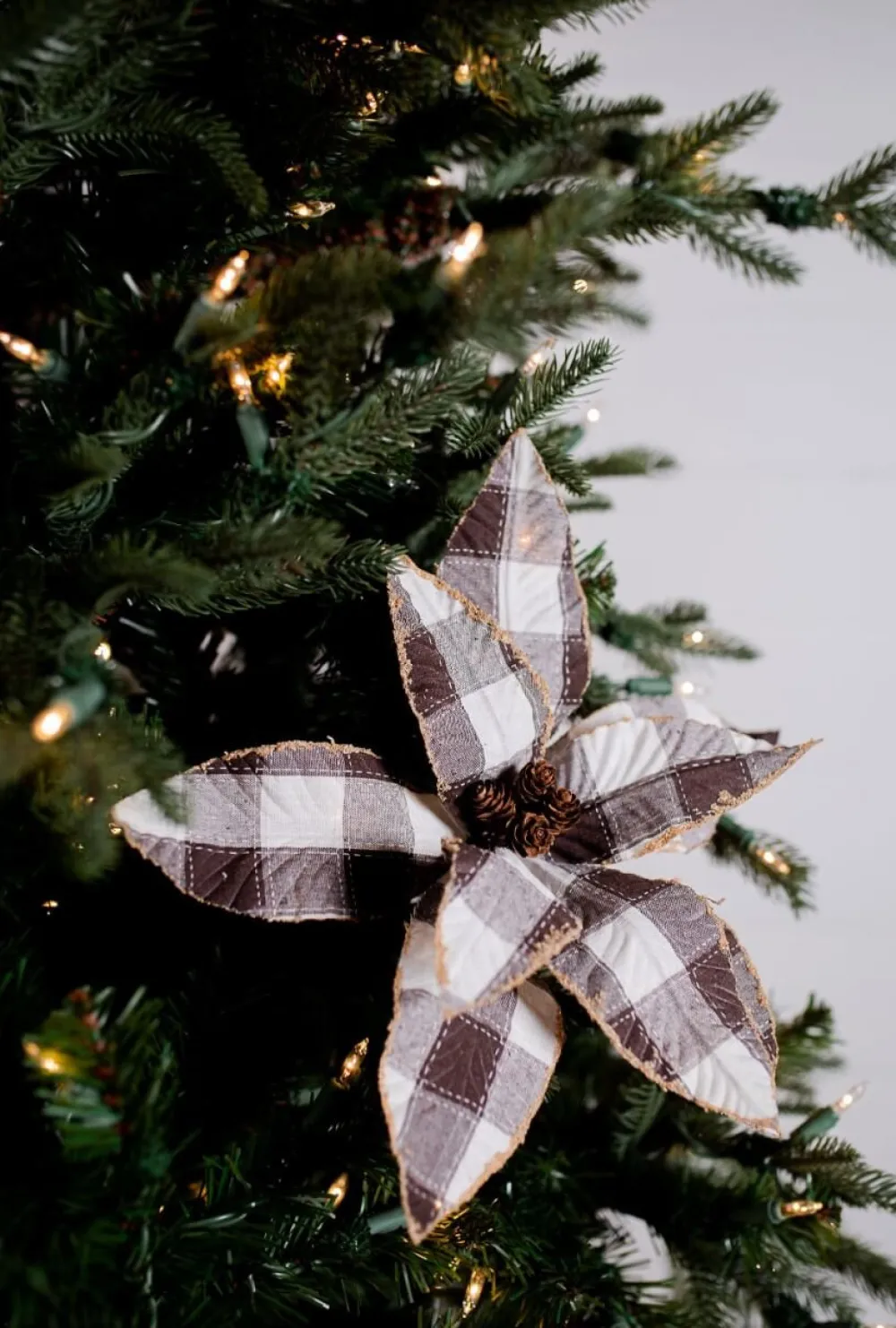 Decorator's Warehouse 20” x 13" Check Poinsettia Stem > Farmhouse|Christmas Flowers
