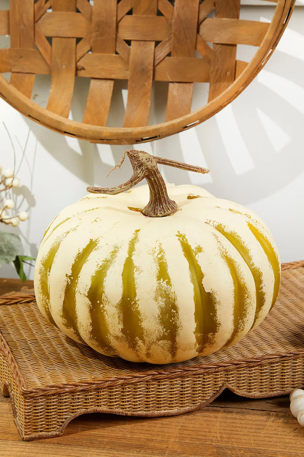 Decorator's Warehouse 9" x 5" Creme/Green Latex Harvest Pumpkin Vine > Fall Decor|Fall Decor