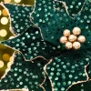 Decorator's Warehouse 20" x 12” Emerald & Gold Sequin Poinsettia Stem > Christmas Decor|Jewel Tones