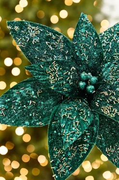 Decorator's Warehouse 19" x 14" Emerald Green Poinsettia Stem > Christmas Sale|Christmas Decor