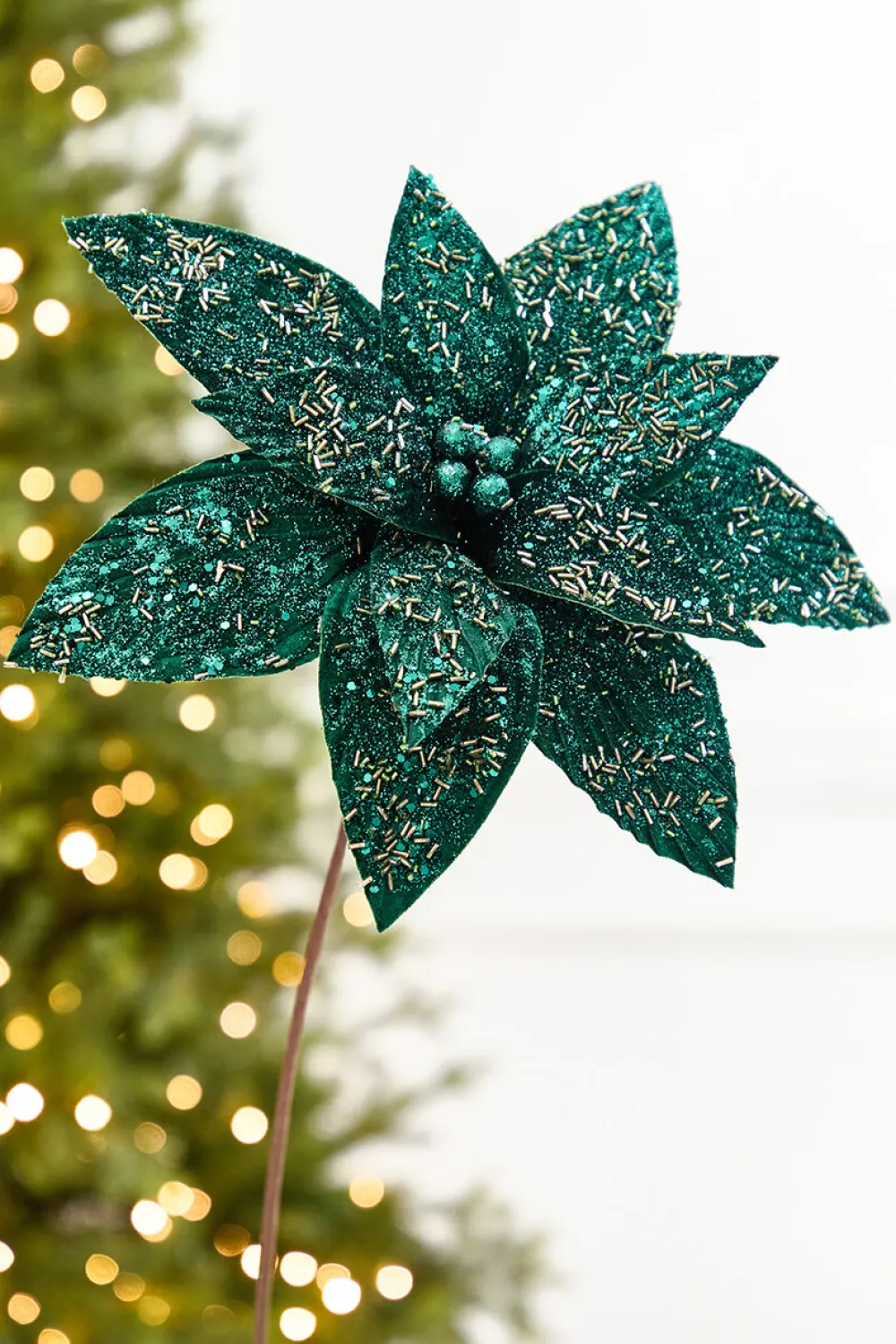 Decorator's Warehouse 19" x 14" Emerald Green Poinsettia Stem > Christmas Sale|Christmas Decor
