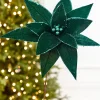 Decorator's Warehouse 20" x 15" Emerald Velvet Glitter Poinsettia Stem > Jewel Tones|2026 New Additions