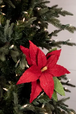 Decorator's Warehouse 24” x 12.5" Frosted Felt Retro Poinsettia Stem > Christmas Decor|Christmas Flowers