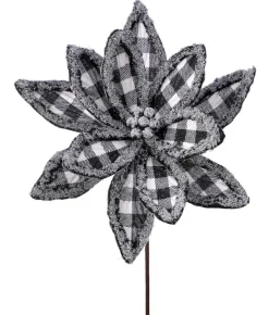 Decorator's Warehouse 24” x 13" Frost Edge Country Check Poinsettia Stem > Christmas Flowers|Christmas Decor