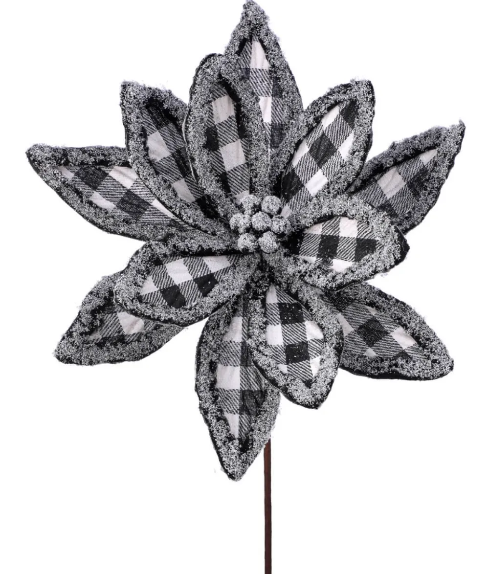 Decorator's Warehouse 24” x 13" Frost Edge Country Check Poinsettia Stem > Christmas Flowers|Christmas Decor