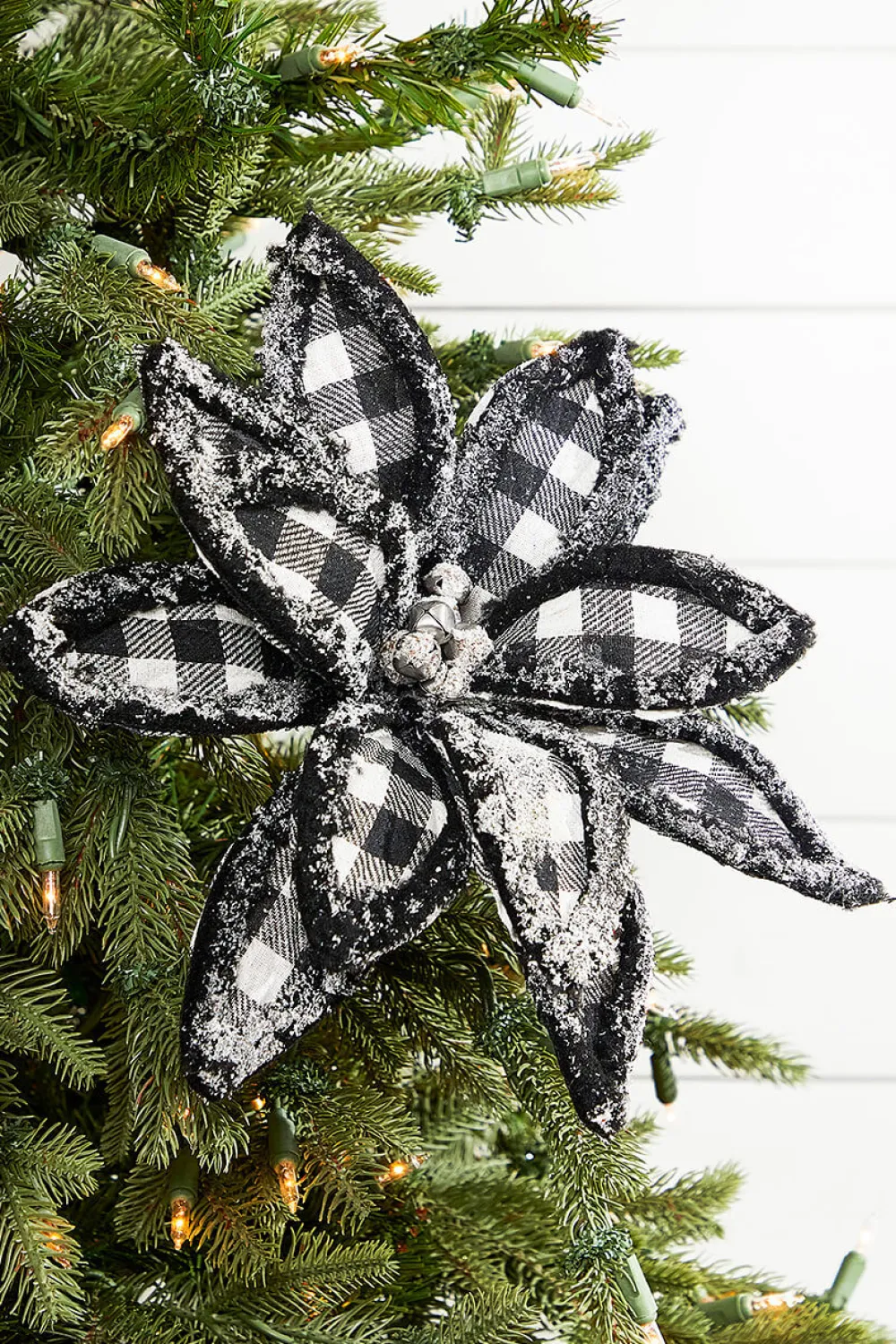 Decorator's Warehouse 24” x 13" Frost Edge Country Check Poinsettia Stem > Christmas Flowers|Christmas Decor