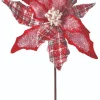 Decorator's Warehouse 34” x 13" Frost Snowflake Plaid Velvet Poinsettia Stem > Christmas Sale|Christmas Flowers