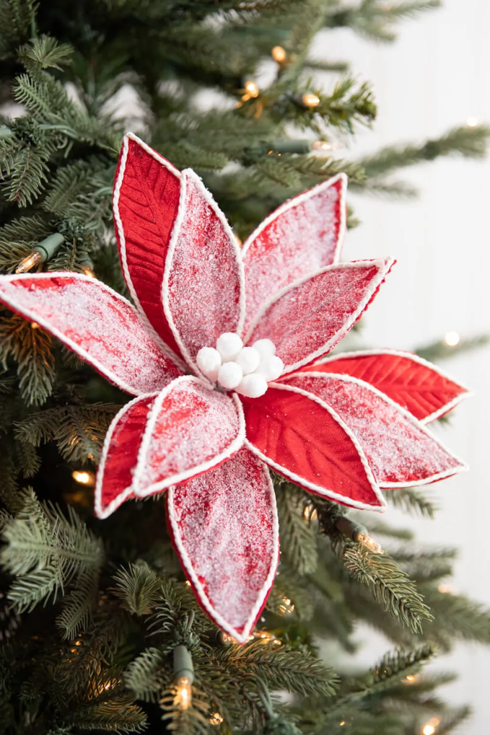Decorator's Warehouse 28” x 12" Frost Velvet Poinsettia Stem > Cardinal|Christmas Decor