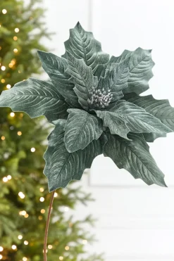 Decorator's Warehouse 20" x 17" Giant Dusty Blue Poinsettia Stem > Christmas Decor|2026 New Additions