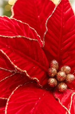 Decorator's Warehouse 20" x 21” Giant Red Velvet Poinsettia Stem > Nutcracker|Christmas Decor