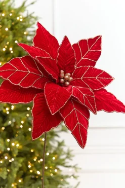 Decorator's Warehouse 20" x 21” Giant Red Velvet Poinsettia Stem > Nutcracker|Christmas Decor