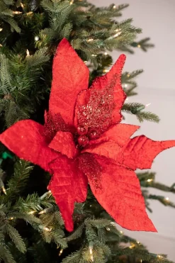 Decorator's Warehouse 21” x 21" Giant Velvet Glitter Poinsettia Stem > Nutcracker|Classic Christmas