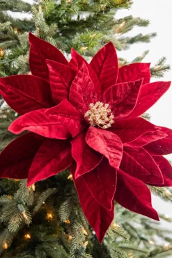 Decorator's Warehouse 22” x 17” Giant Velvet Poinsettia Stem - Burgundy > Christmas Decor|Jewel Tones