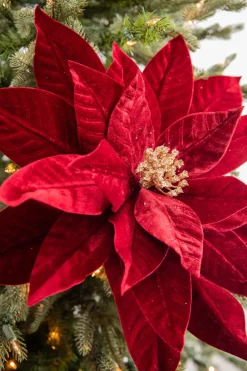 Decorator's Warehouse 22” x 17” Giant Velvet Poinsettia Stem - Burgundy > Christmas Decor|Jewel Tones