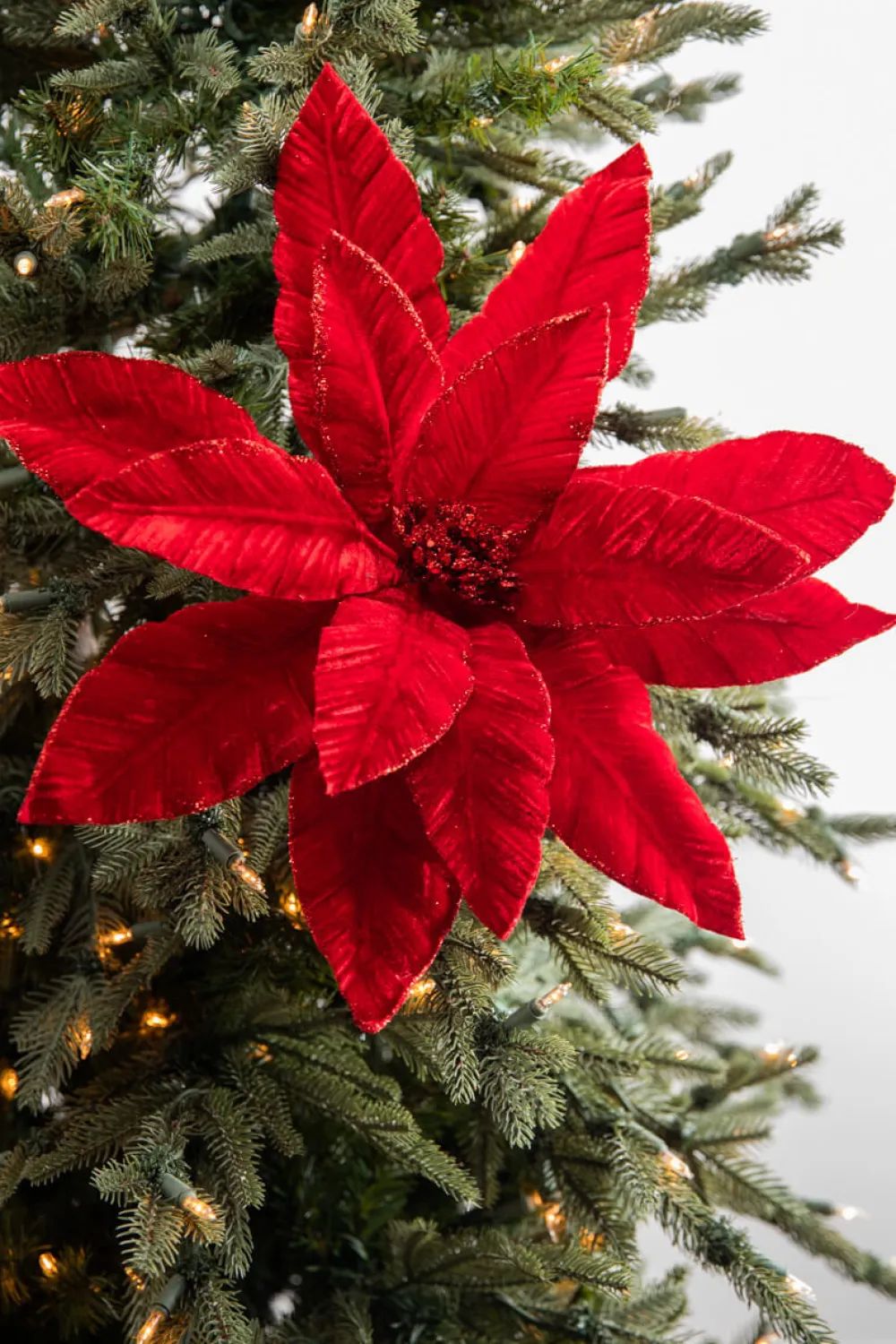 Decorator's Warehouse 22” x 17” Giant Velvet Poinsettia Stem - Deep Red > Nutcracker|Red & Silver
