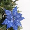 Decorator's Warehouse 24” x 11" Glitter Iced Poinsettia Stem - Midnight Blue > Nutcracker|Christmas Decor