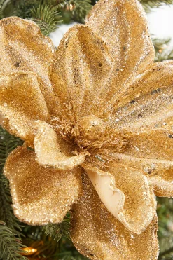 Decorator's Warehouse 24" x 10" Gold Micro Beaded Sequins Magnolia Stem > Nutcracker|Christmas Decor