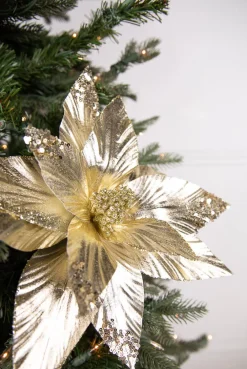 Decorator's Warehouse 22” x 12.5" Gold Poinsettia Stem > Nutcracker|Christmas Decor