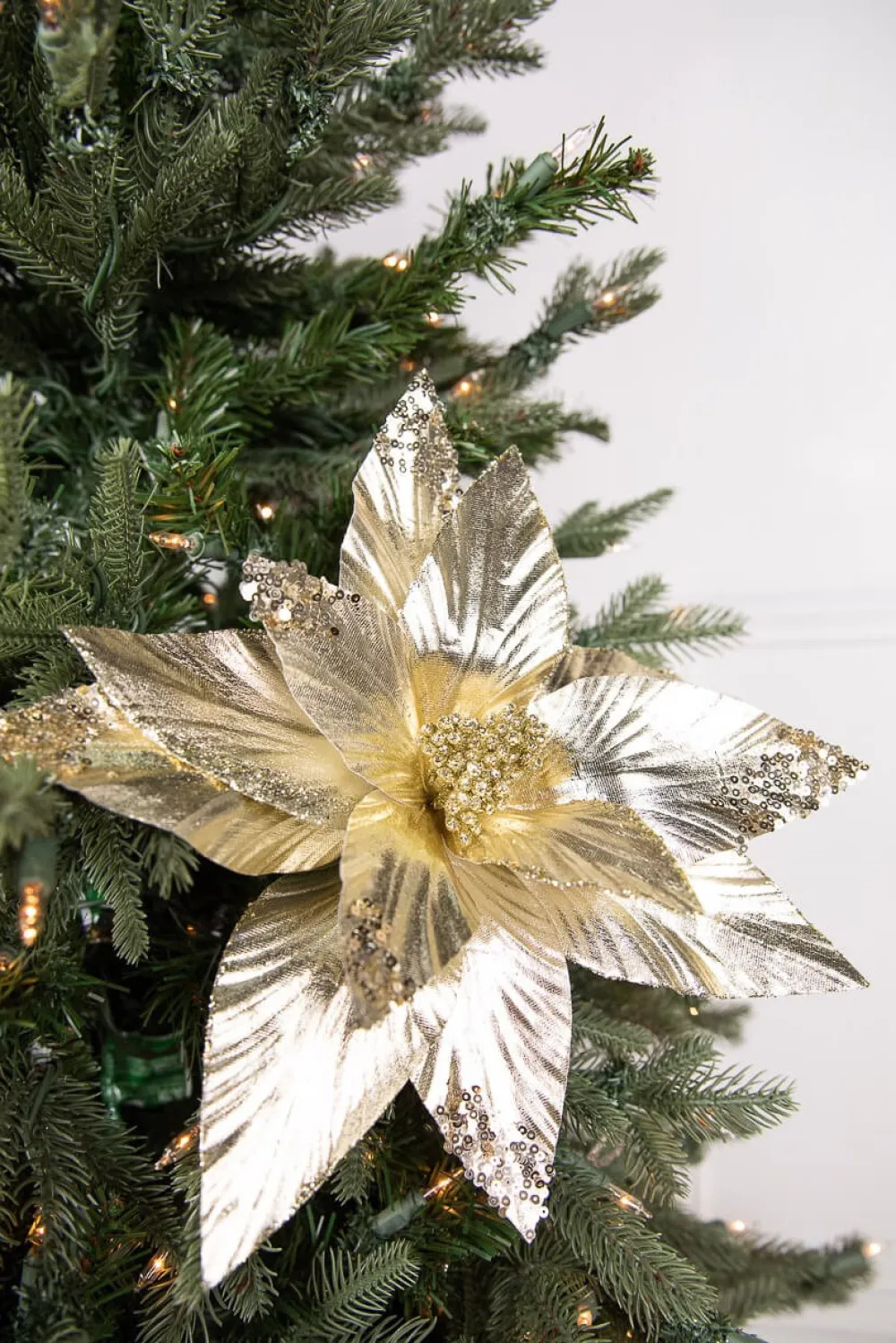 Decorator's Warehouse 22” x 12.5" Gold Poinsettia Stem > Nutcracker|Christmas Decor