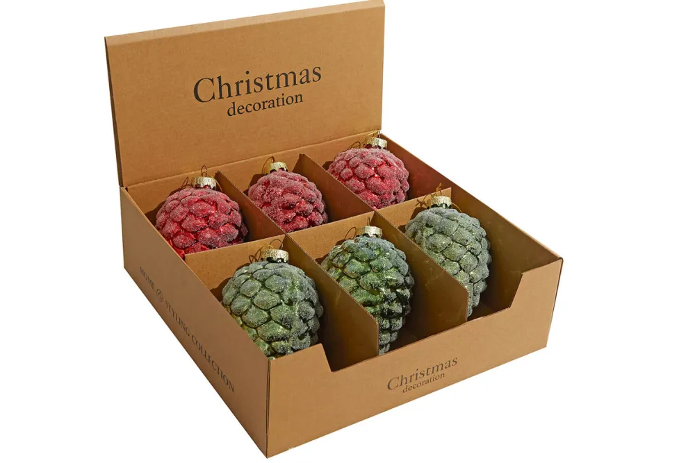 Decorator's Warehouse 3" x 5" Green and Red Pinecone Ornaments - Set of 6 > Boxed Sets|Christmas Sale
