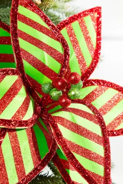 Decorator's Warehouse 23" x 12" Green and Red Stripe Poinsettia Stem > Storyville|Christmas Flowers