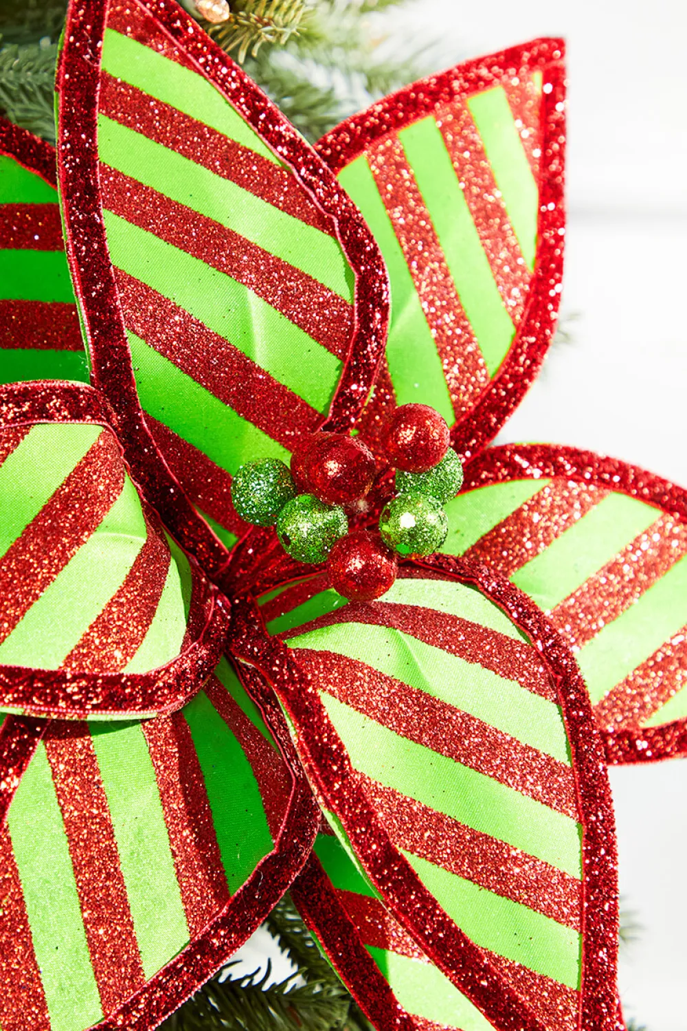 Decorator's Warehouse 23" x 12" Green and Red Stripe Poinsettia Stem > Storyville|Christmas Flowers