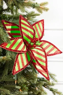 Decorator's Warehouse 23" x 12" Green and Red Stripe Poinsettia Stem > Storyville|Christmas Flowers