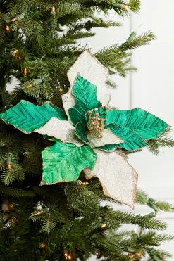 Decorator's Warehouse 19" x 12" Green Champagne Poinsettia Stem > Nutcracker|Christmas Flowers
