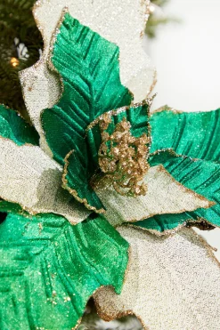 Decorator's Warehouse 19" x 12" Green Champagne Poinsettia Stem > Nutcracker|Christmas Flowers
