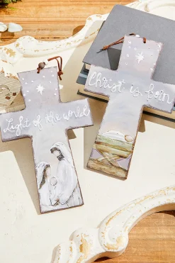Decorator's Warehouse 9" x 5.75" Grey Cross Jesus at Birth Ornament > Christmas Decor|Nativity Ornaments