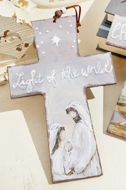 Decorator's Warehouse 9" x 5.75" Grey Cross Jesus at Birth Ornament > Christmas Decor|Nativity Ornaments