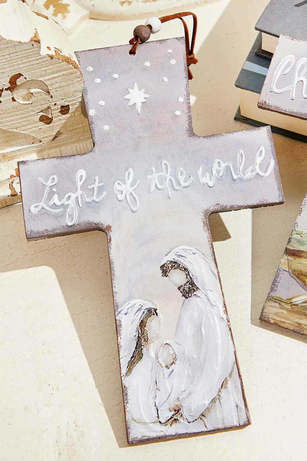 Decorator's Warehouse 9" x 5.75" Grey Cross Jesus at Birth Ornament > Christmas Decor|Nativity Ornaments