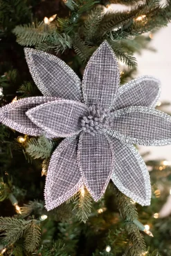 Decorator's Warehouse 22” x 12.5" Grey Linen Jewel Poinsettia Stem > Christmas Flowers|Christmas Decor