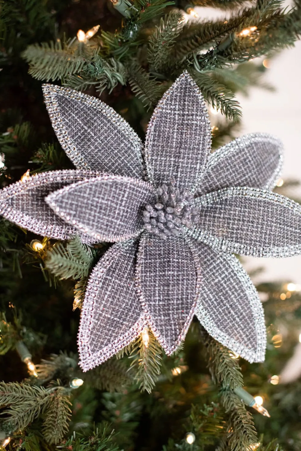 Decorator's Warehouse 22” x 12.5" Grey Linen Jewel Poinsettia Stem > Christmas Flowers|Christmas Decor