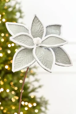Decorator's Warehouse 19" x 12" Grey & White Poinsettia Stem > Sage & Pearl|2026 New Additions