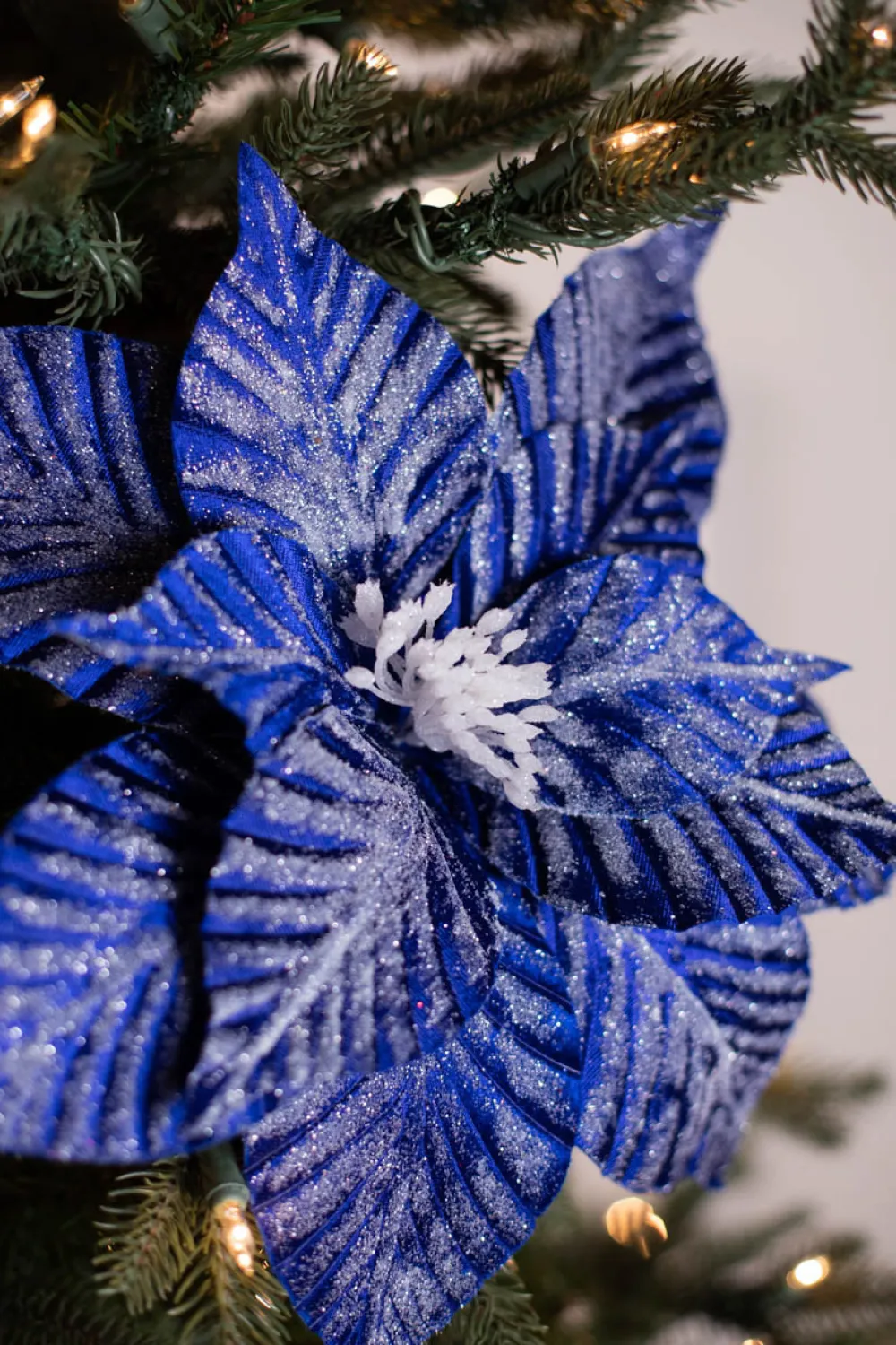 Decorator's Warehouse 24” x 14" Iced Blue Poinsettia Stem > Blue Christmas|Christmas Decor