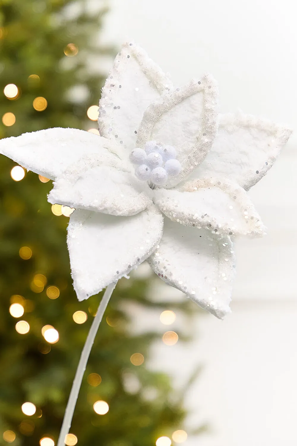 Decorator's Warehouse 20" x 10" Iced White Poinsettia Stem > White Christmas|2026 New Additions