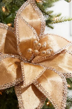 Decorator's Warehouse 24” x 12" Jeweled Edge Regal Poinsettia Stem > Gold & Champagne|Natural Elegance