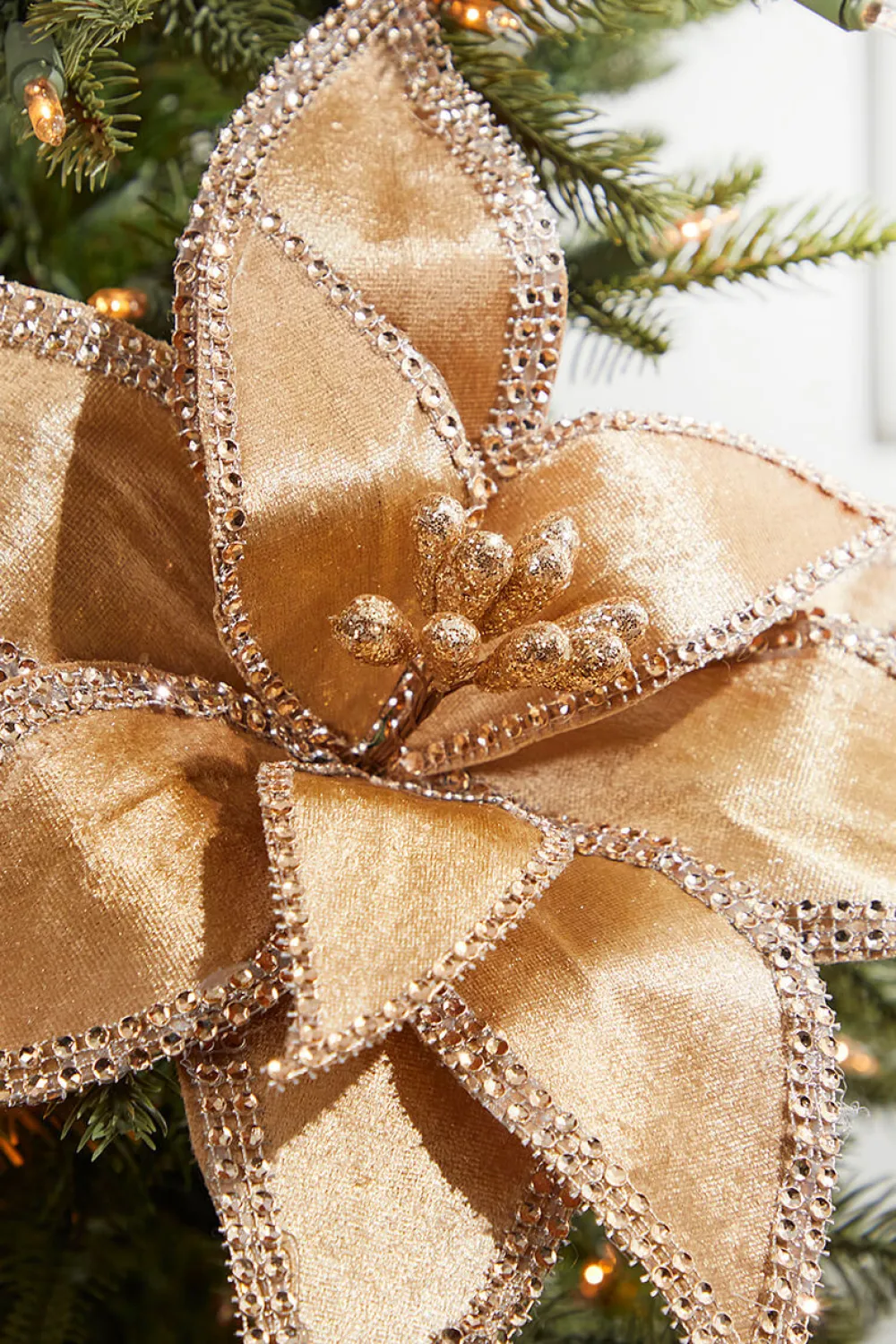 Decorator's Warehouse 24” x 12" Jeweled Edge Regal Poinsettia Stem > Gold & Champagne|Natural Elegance