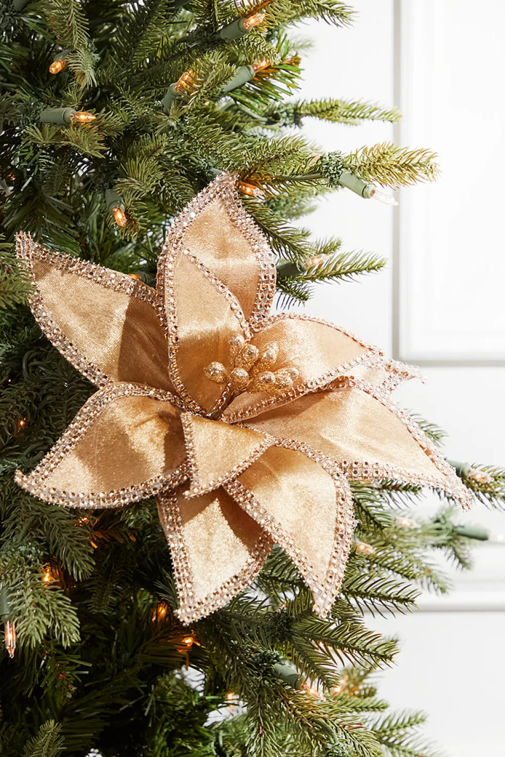 Decorator's Warehouse 24” x 12" Jeweled Edge Regal Poinsettia Stem > Gold & Champagne|Natural Elegance