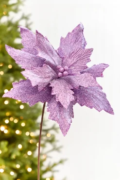 Decorator's Warehouse 19" x 13.5" Lavender Glitter Poinsettia Stem > Santa'S Sweet Shoppe|2026 New Additions