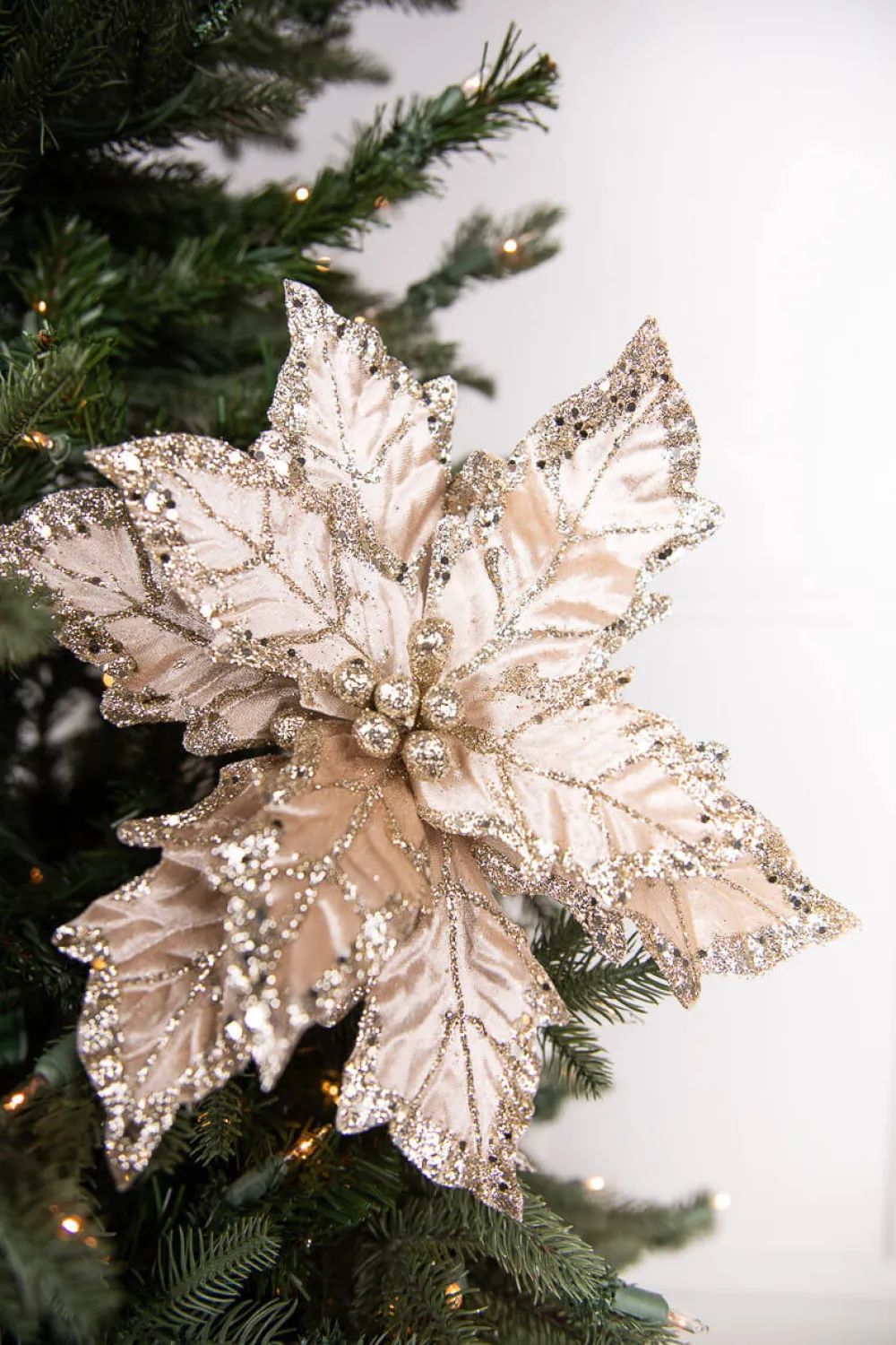 Decorator's Warehouse 24” x 12" Leafy Champagne Poinsettia Stem > Sugar & Spice|Christmas Decor