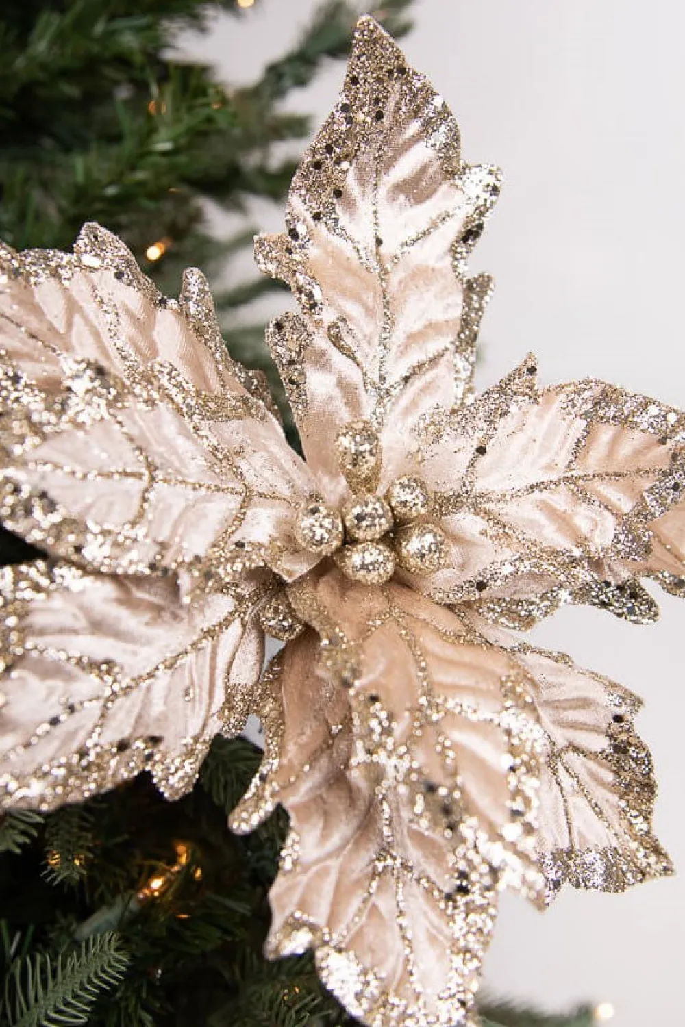 Decorator's Warehouse 24” x 12" Leafy Champagne Poinsettia Stem > Sugar & Spice|Christmas Decor
