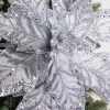 Decorator's Warehouse 24" x 12" Leafy Silver Poinsettia Stem > White Christmas|Christmas Flowers
