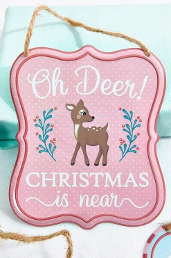 Decorator's Warehouse 7" x 6" Light Blue / Pink Christmas Embossed Sign > Santa'S Sweet Shoppe|Christmas Decor