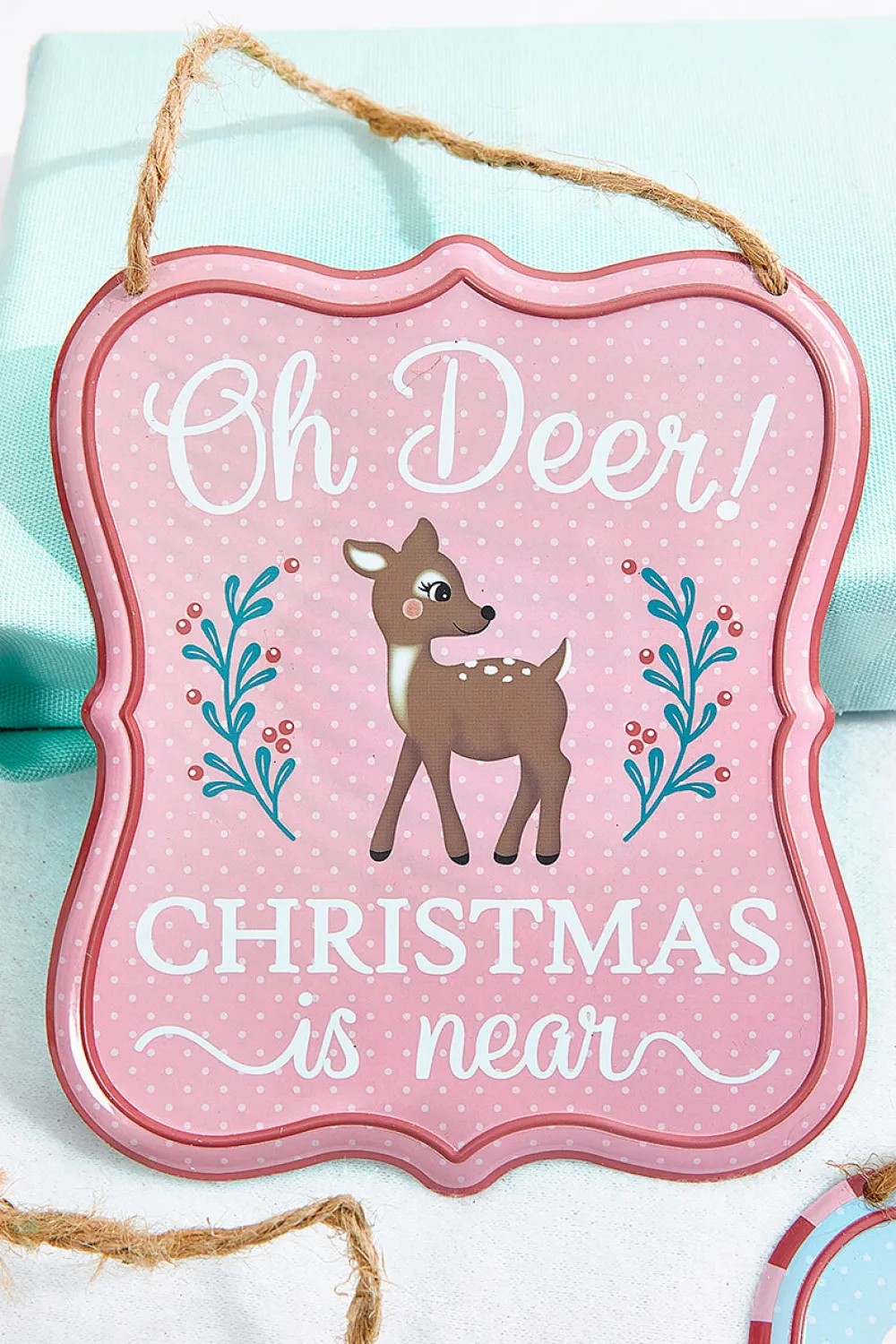 Decorator's Warehouse 7" x 6" Light Blue / Pink Christmas Embossed Sign > Santa'S Sweet Shoppe|Christmas Decor