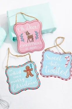 Decorator's Warehouse 7" x 6" Light Blue / Pink Christmas Embossed Sign > Santa'S Sweet Shoppe|Christmas Decor